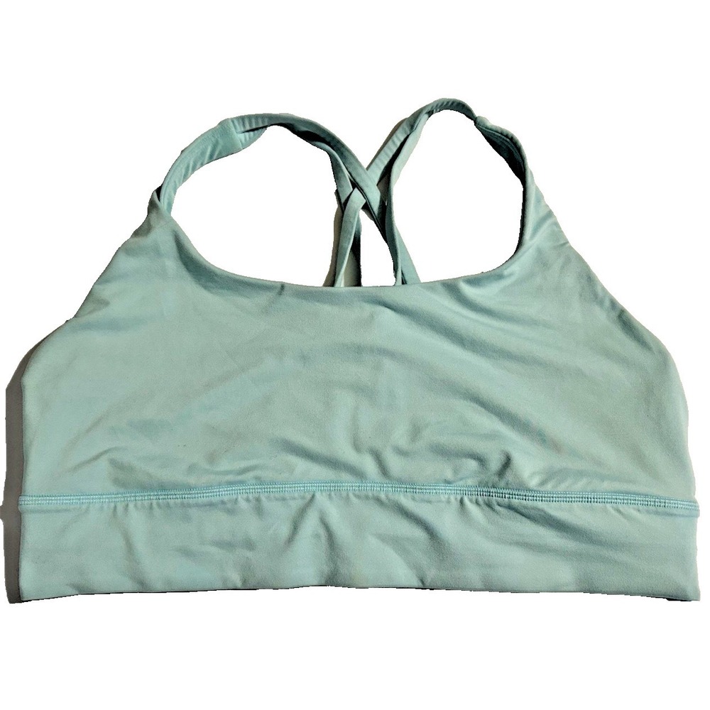 Lululemon Energy Longline Sports Bra Cyan Blue Medium Support Size 14